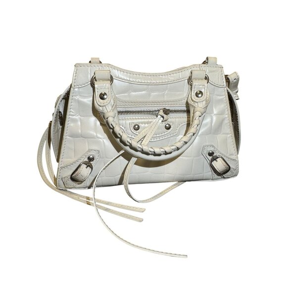 Balenciaga White Croc-Embossed Leather Mini City Bag With Silver Hardware & Remo - Picture 1 of 10